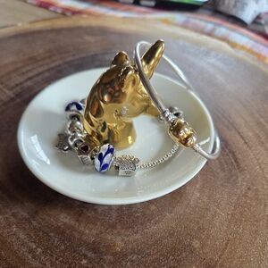 Pandora Dog Themed  Charms W/ Moment Studded Chain & 18k Plated Bracelets 7.5